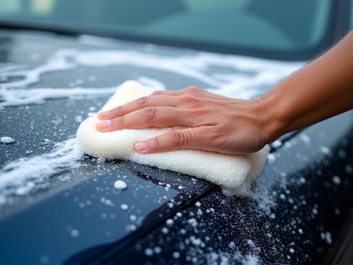 Dettaglio di un lavaggio a mano di un'auto